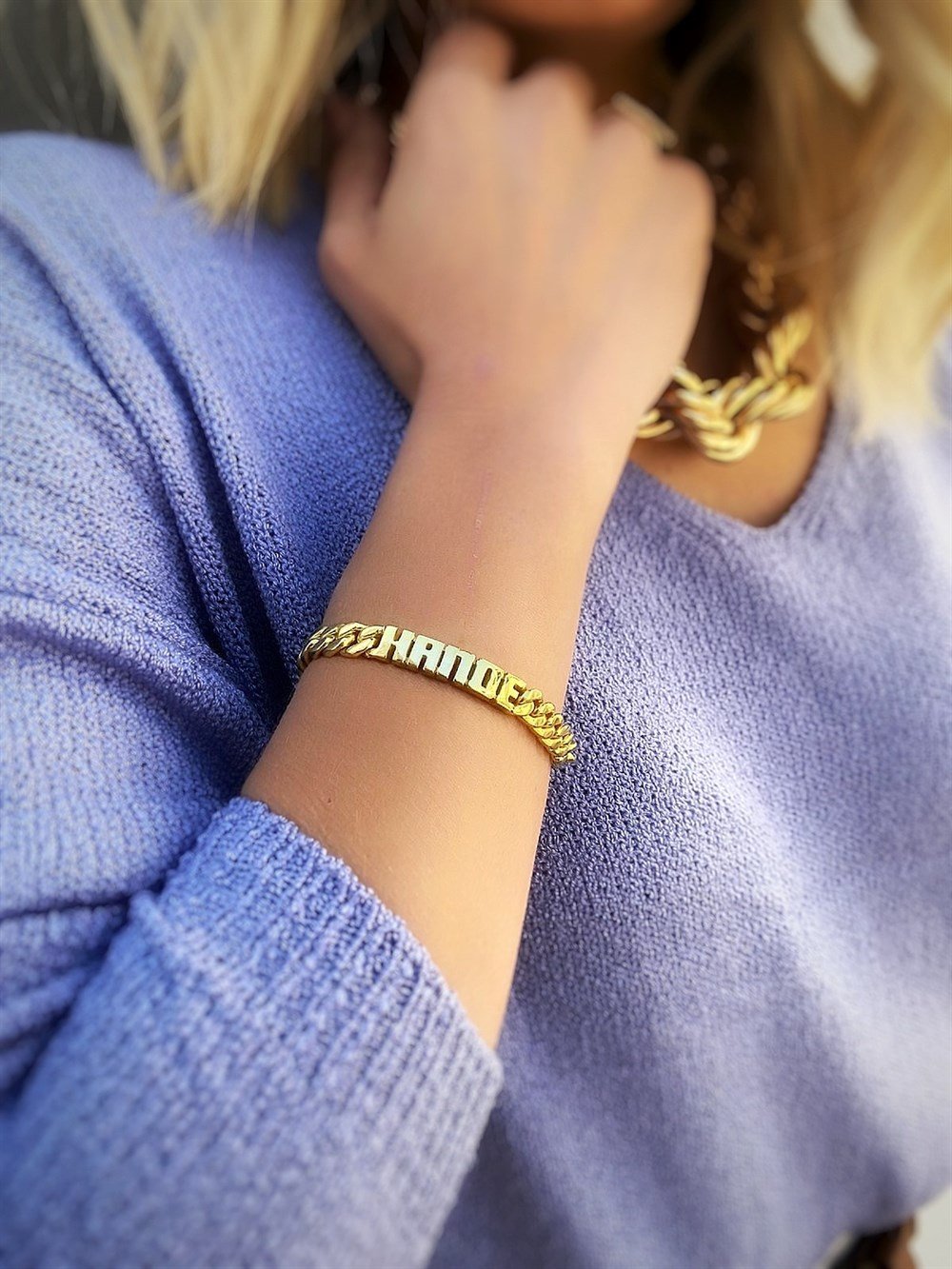 Yeni Kalın  Zincir Detay İsim Gümüş Bileklik