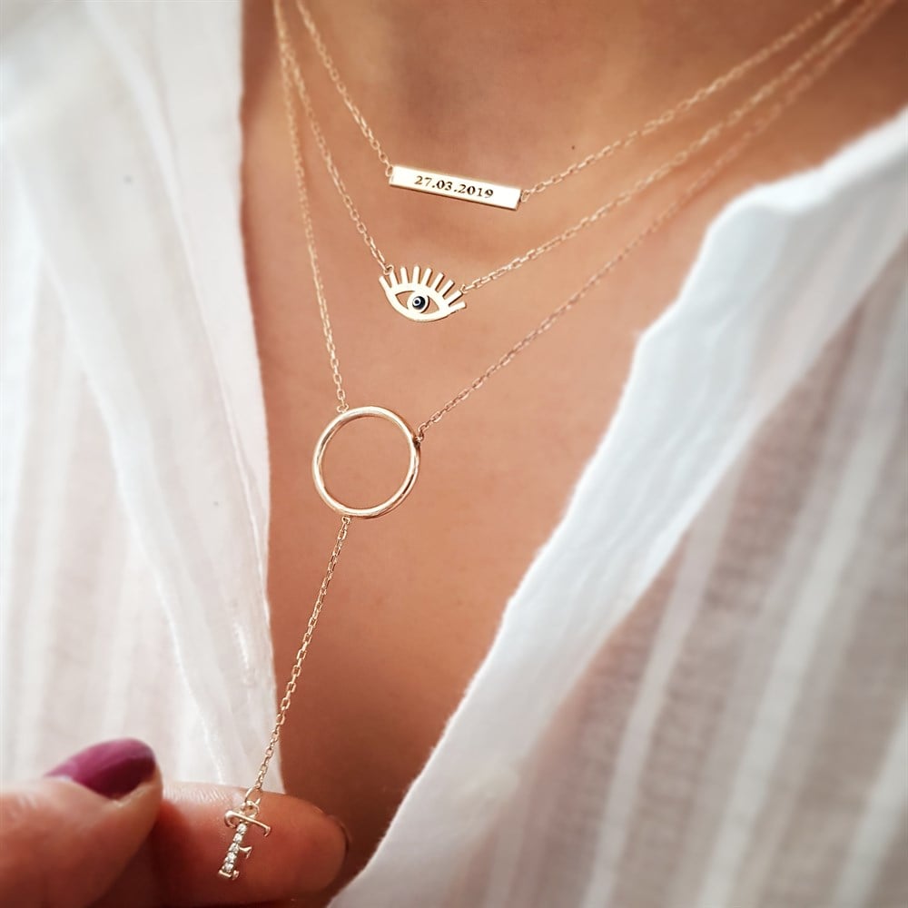 YENİ KOMBİN TASARIM TARİH HARF GÜMÜŞ KOLYE