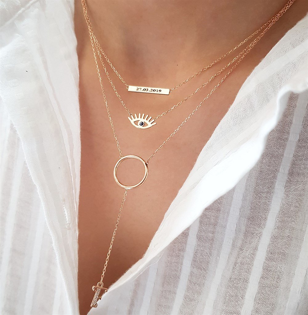 YENİ KOMBİN TASARIM TARİH HARF GÜMÜŞ KOLYE