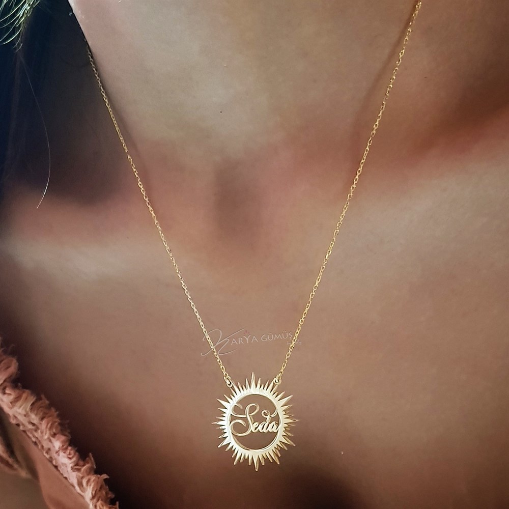 Yeni Tasarım Güneş İsimli Gümüş Kolye