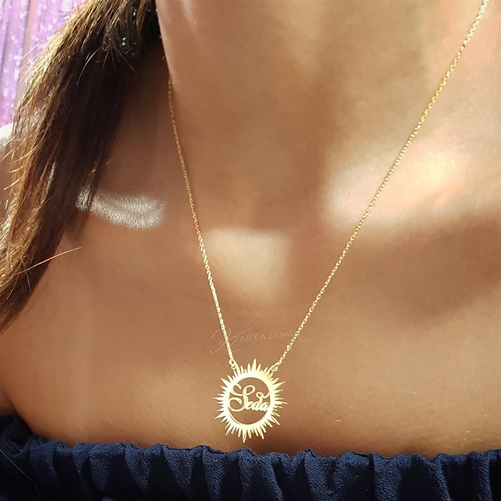 Yeni Tasarım Güneş İsimli Gümüş Kolye