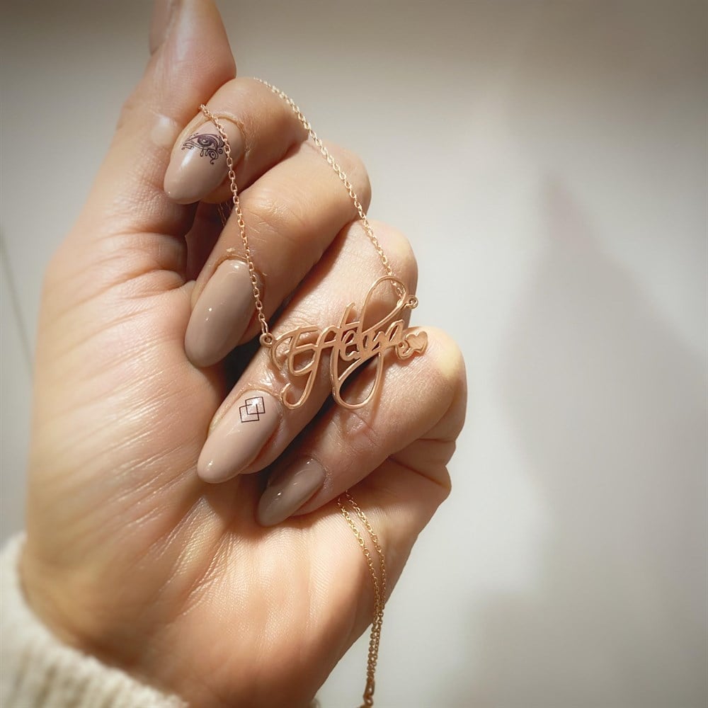 Yeni Tasarım İsim Kalp Gümüş Kolye