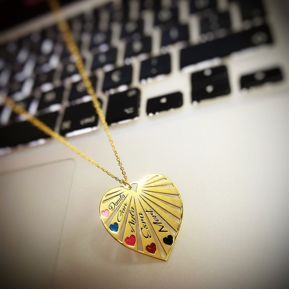 Yeni Tasarım İsimli Kalp Aile Kolye