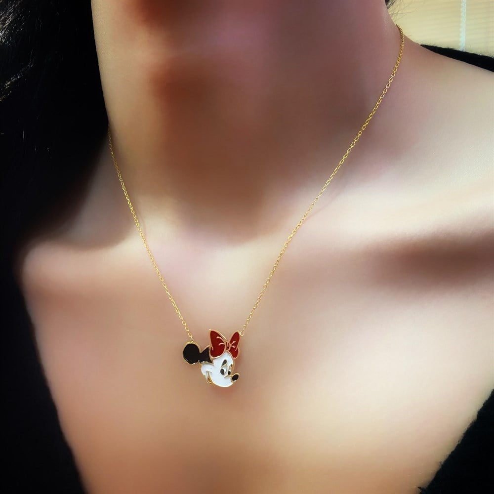 Yeni Tasarım Mineli Minnie Gümüş Kolye