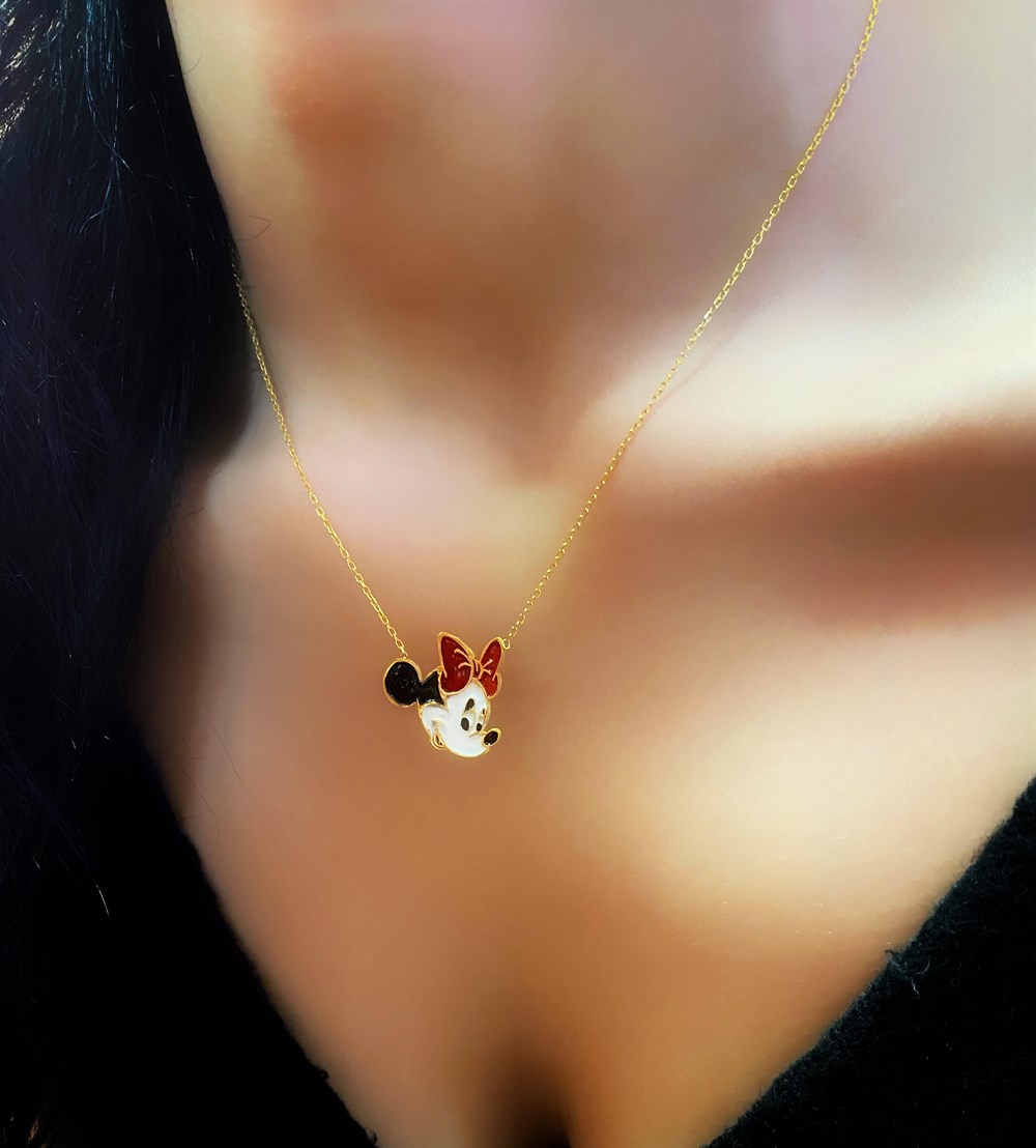 Yeni Tasarım Mineli Minnie Gümüş Kolye