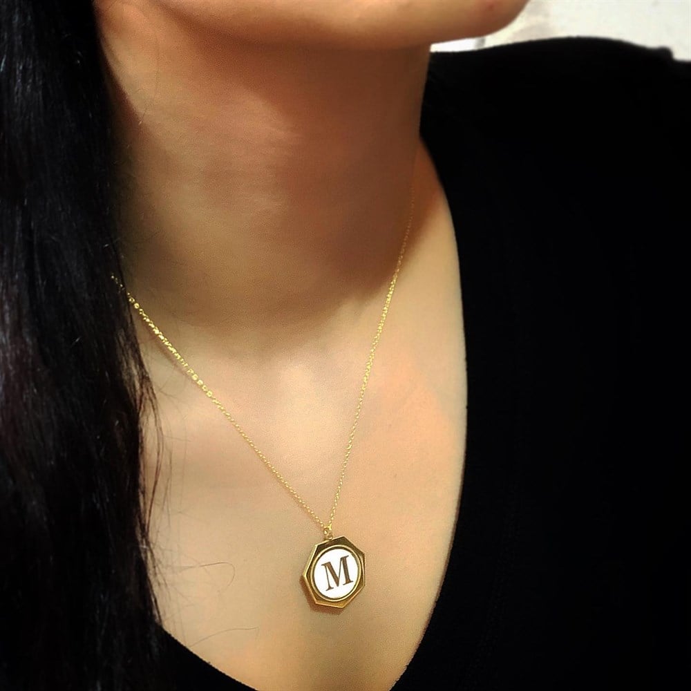 Yeni Tasarım Plaka Beyaz Mineli Harf Kolye