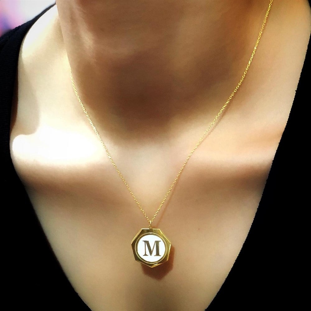 Yeni Tasarım Plaka Beyaz Mineli Harf Kolye