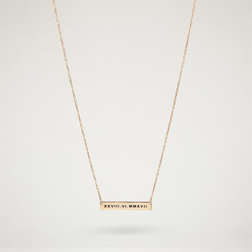 YENİ YATAY ÇUBUK ROMA TARİH GÜMÜŞ KOLYE