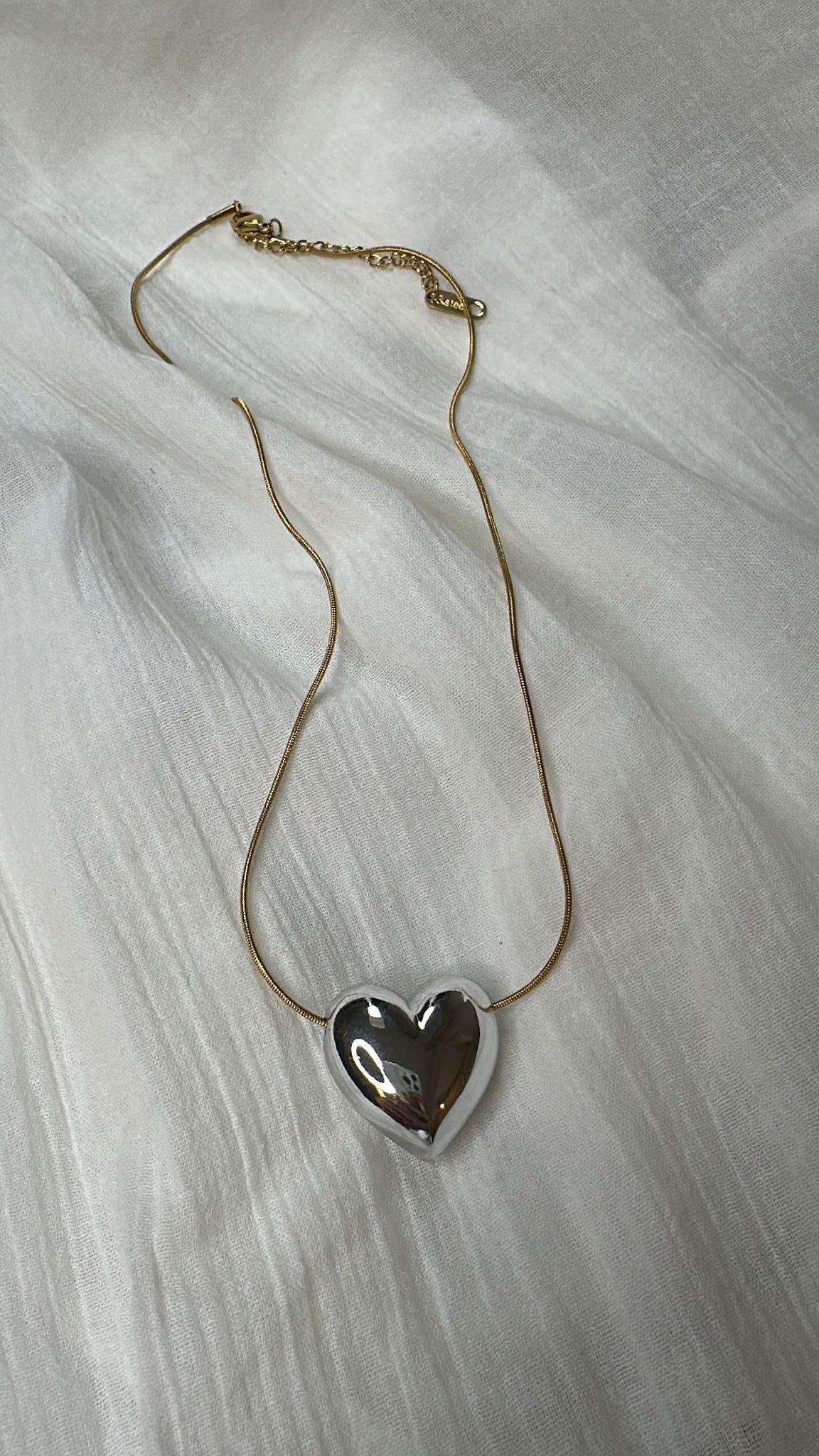 Yılan Zincir İki Renkli Kalp Kolye