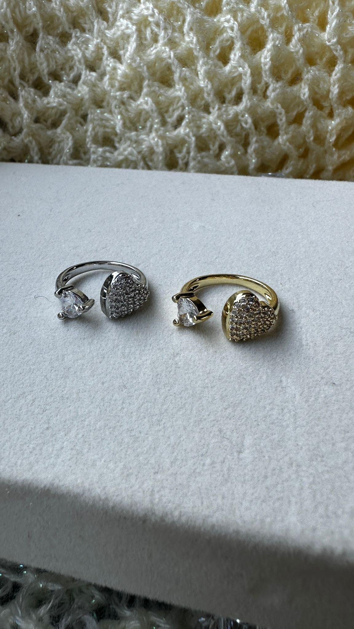 Zirkon Taş Detay İkili Kalp Yüzük