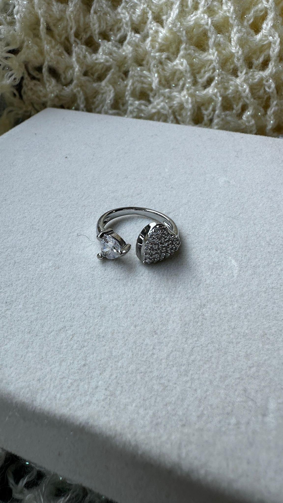 Zirkon Taş Detay İkili Kalp Yüzük