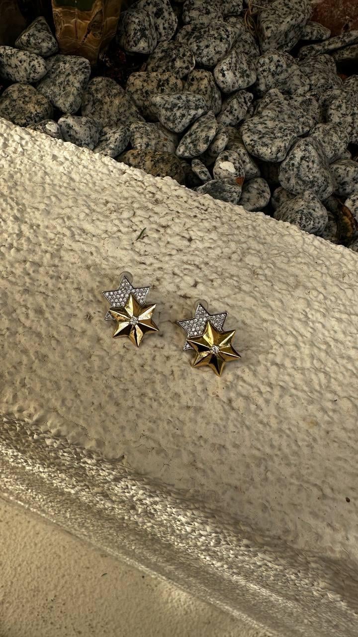 Zirkon Taşlı İkili Yıldız Küpe