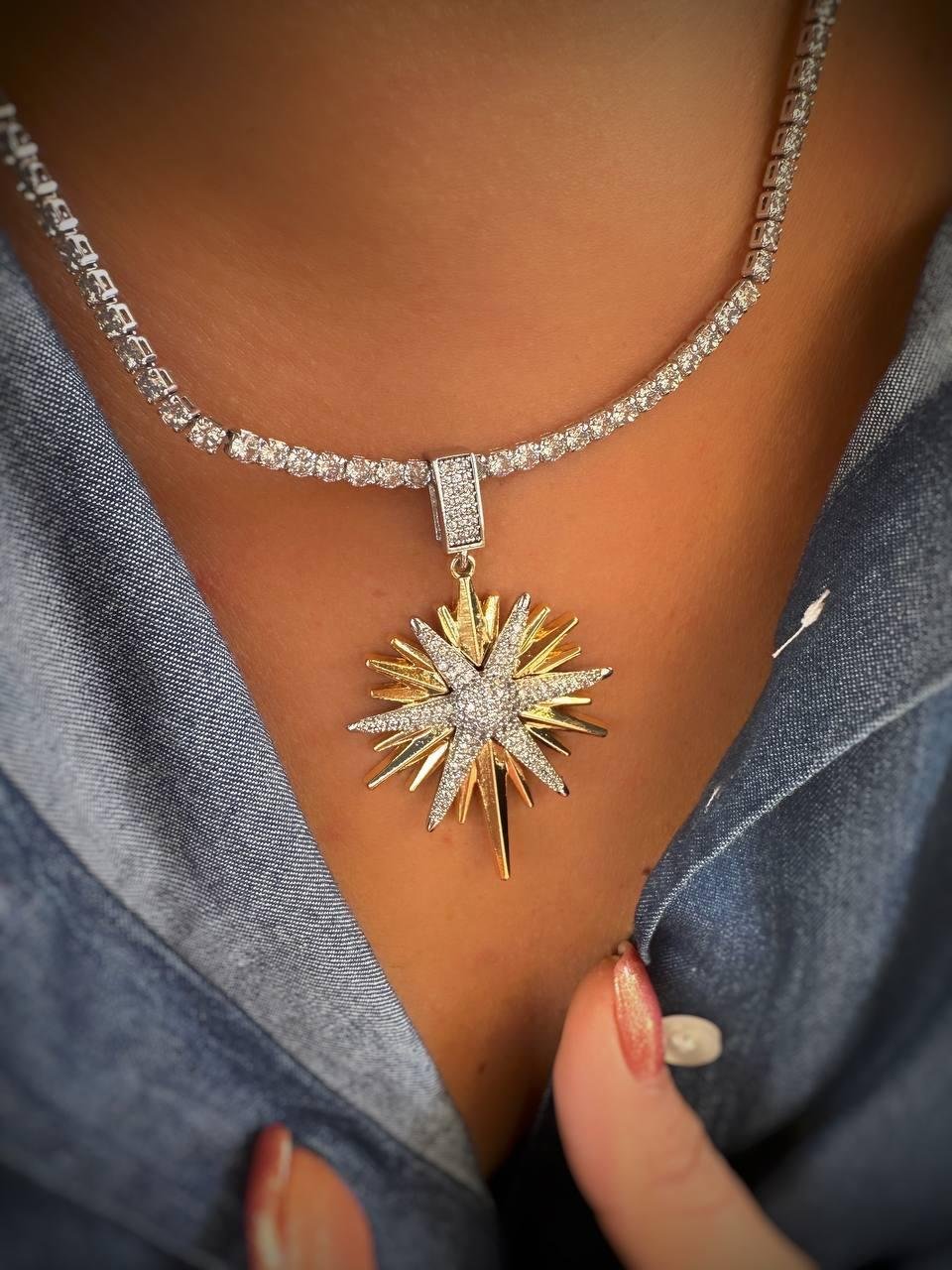 Zirkon Taşlı Kuzey Yıldızı Detay Dönmeyen Su Yolu Kolye