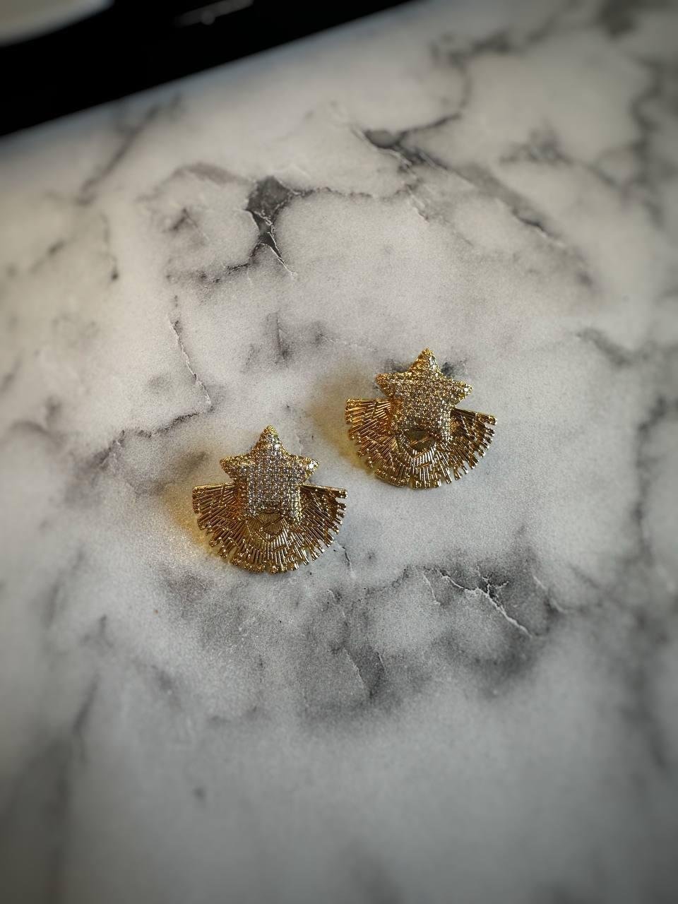 Zirkon Taşlı Yelpaze Yıldız Çelik Küpe