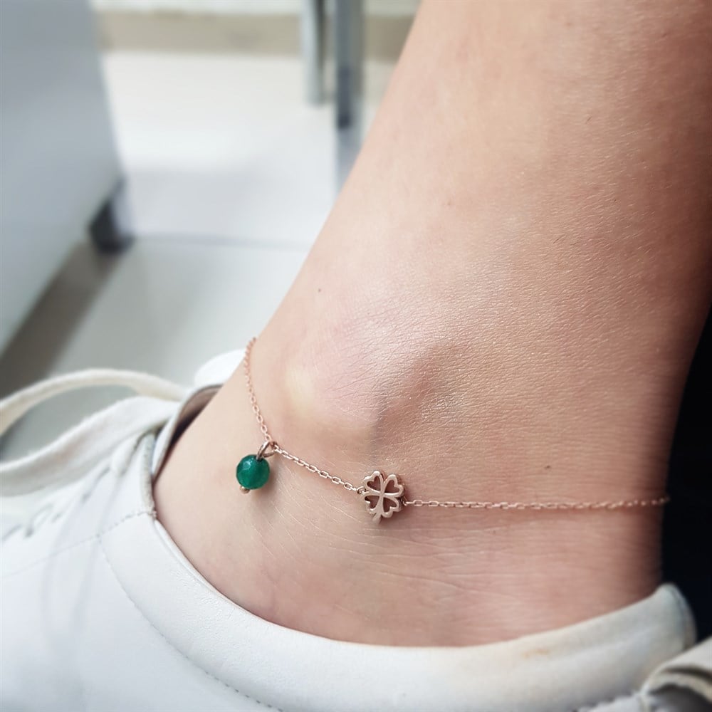 ZÜMRÜT TAŞLI İÇİ BOŞ YONCA GÜMÜŞ HALHAL