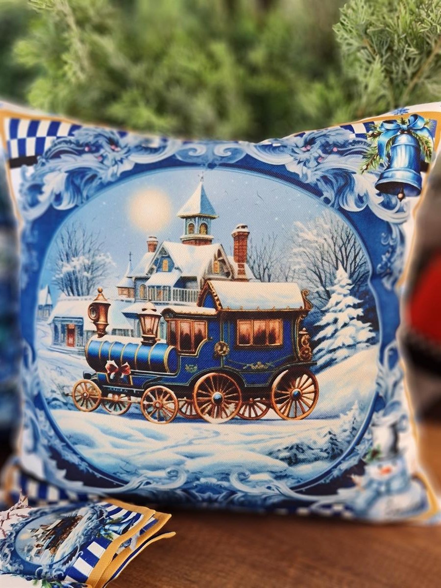 Blueberry Christmas kırlent kılıf tren