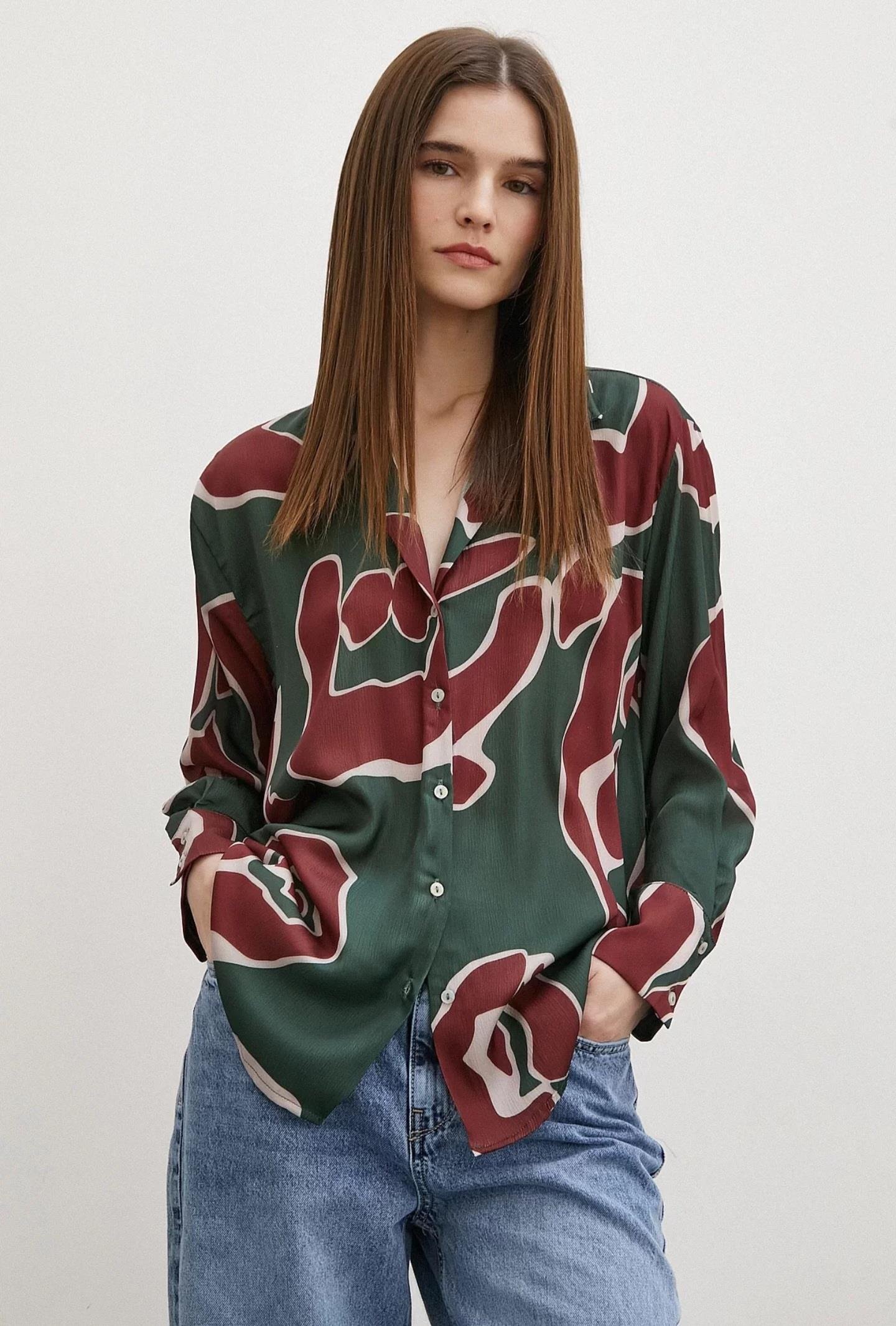 bordo desenli saten gömlek