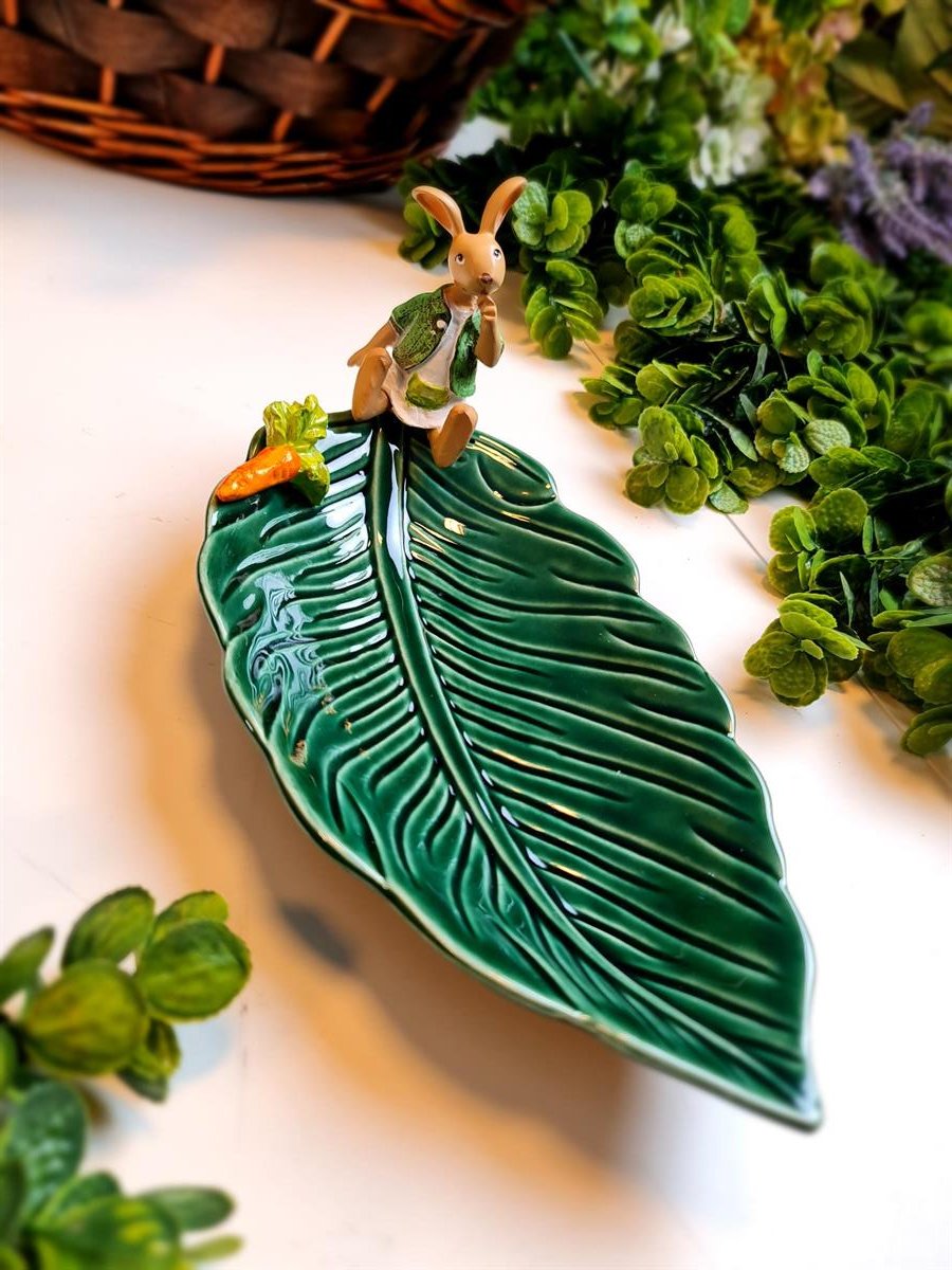 bunny yeşil çukur kayık tabak 30 cm