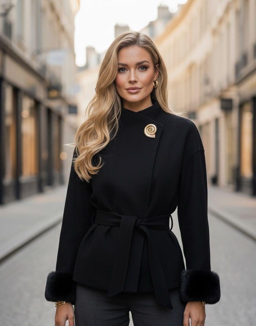 Kaşe kürklü ceket siyah