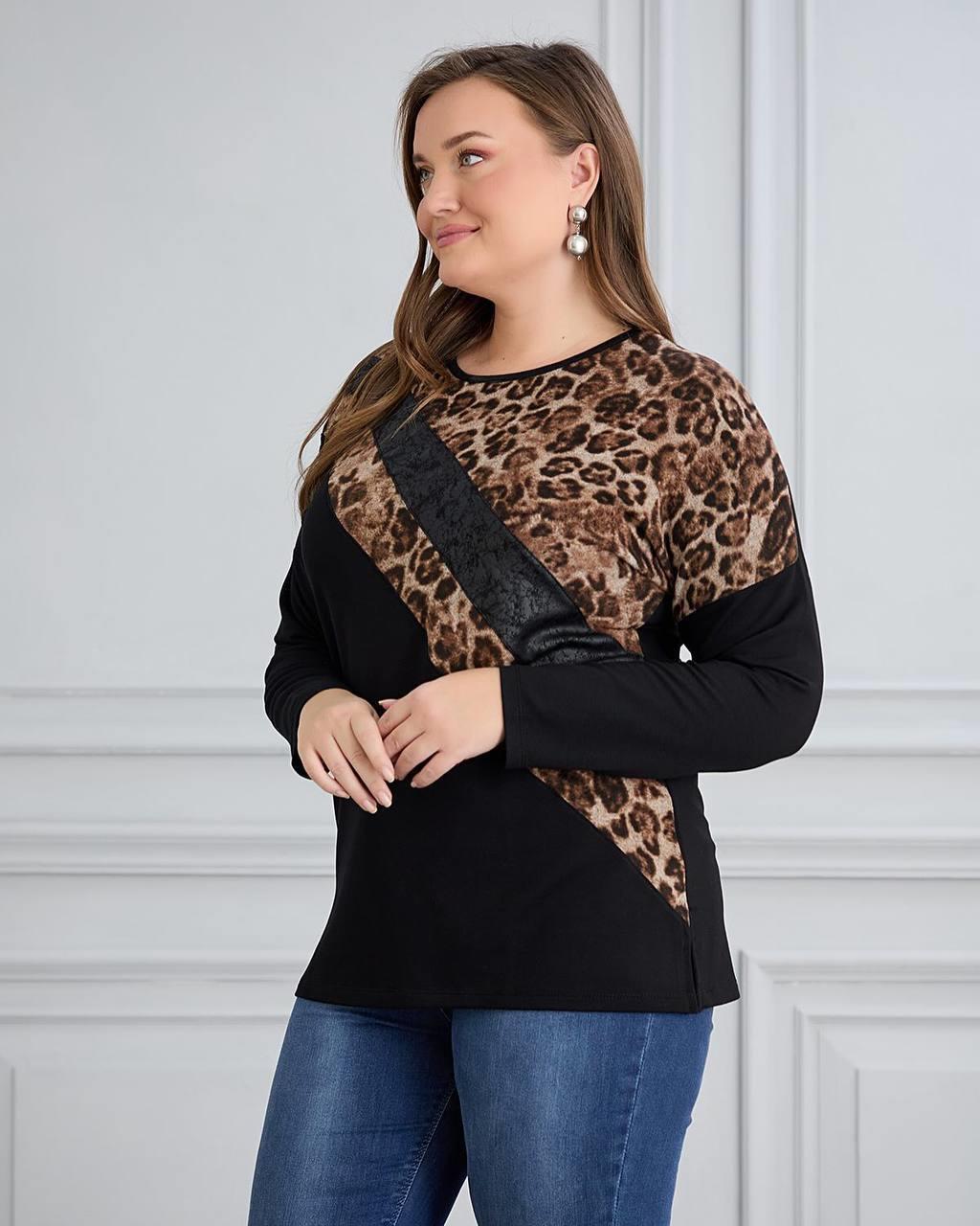 leopar detaylı siyah tunik