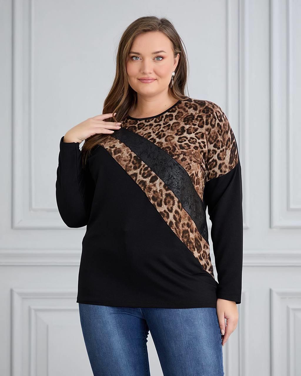 leopar detaylı siyah tunik