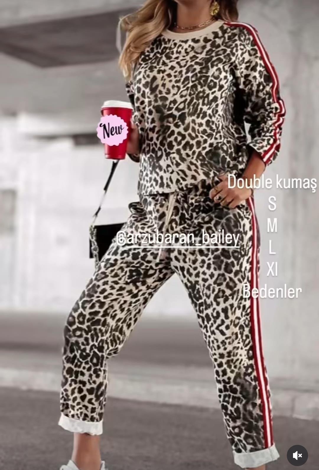 leopar kırmızı şeritli takım