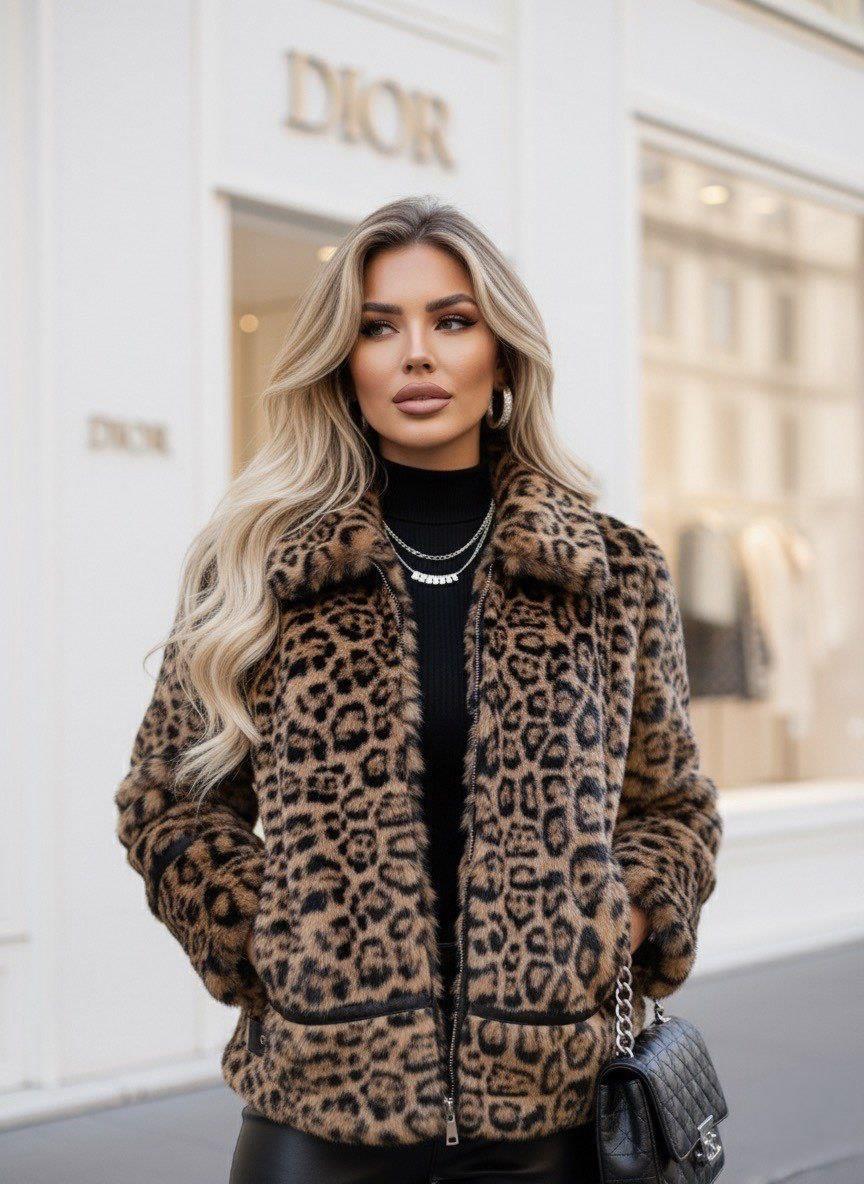 Leopar kürklü ceket
