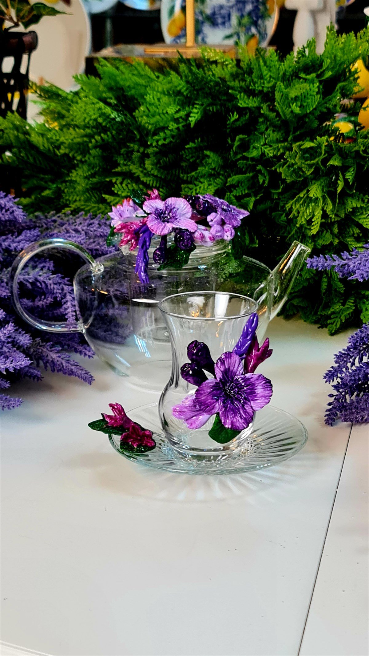 lilac çay bardağı&tabağı