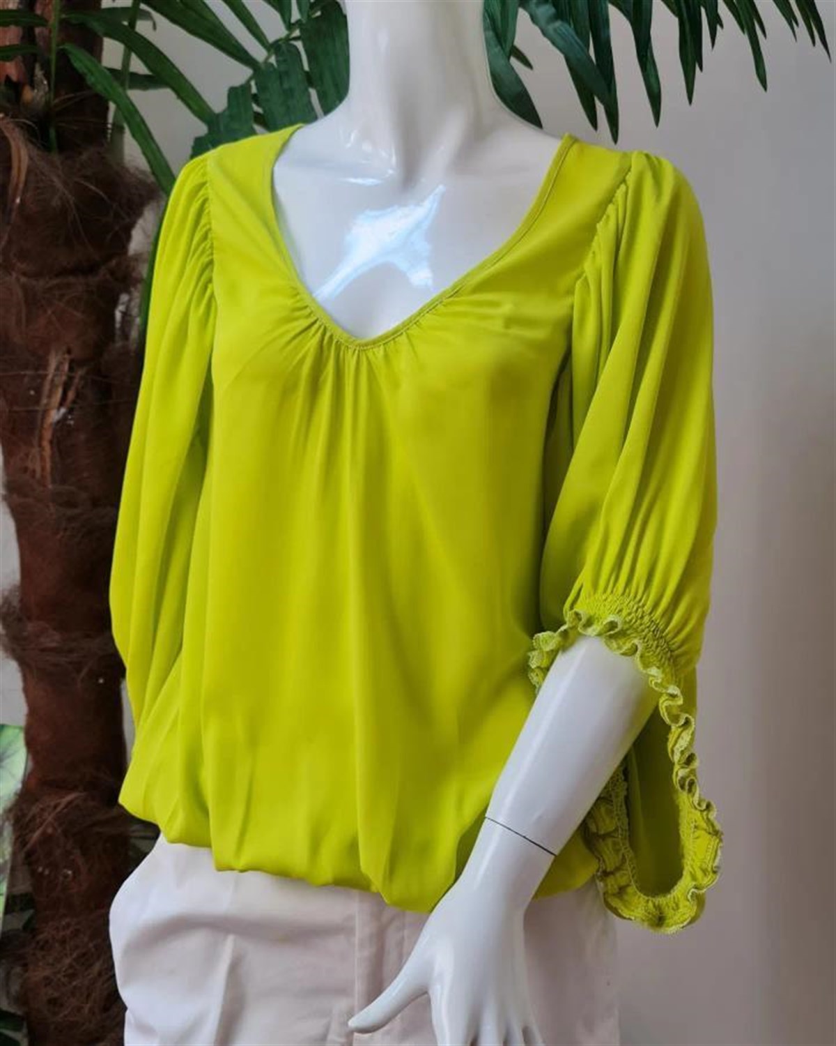 lime kol detaylı bluz