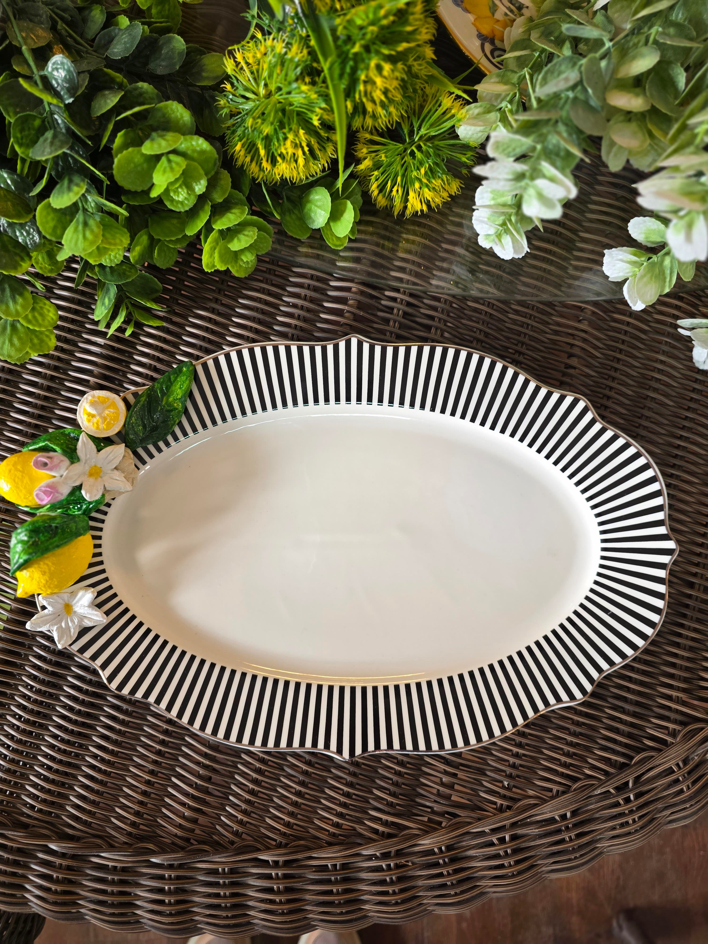 limonlu çizgili sunum kayık tabak 34 cm