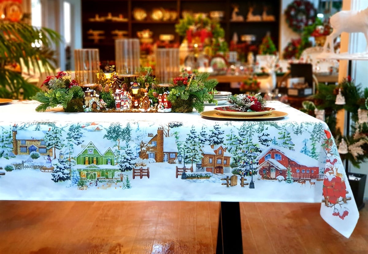 north pole christmas village masa örtüsü 136*240 cm 