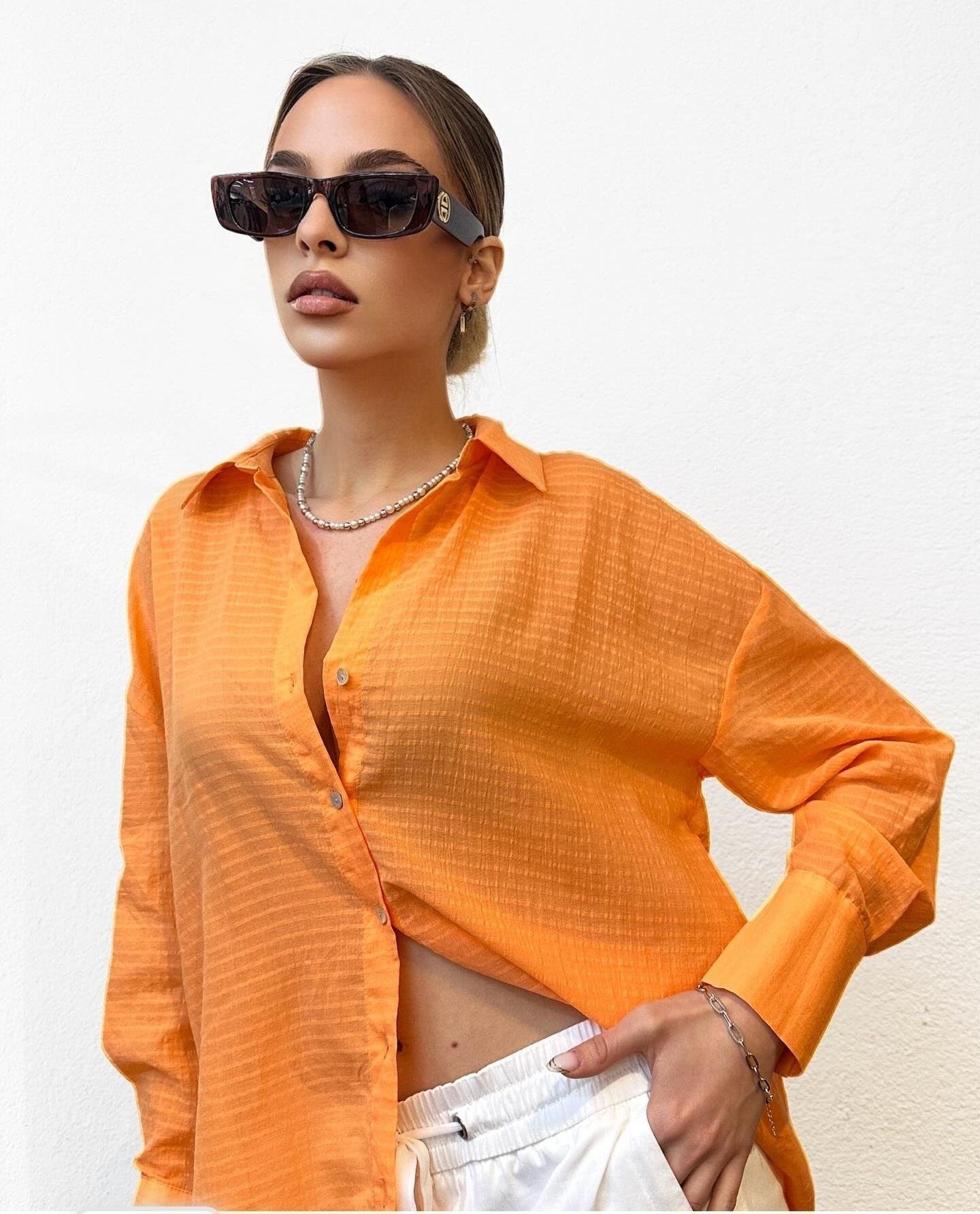 oranj pamuklu gömlek