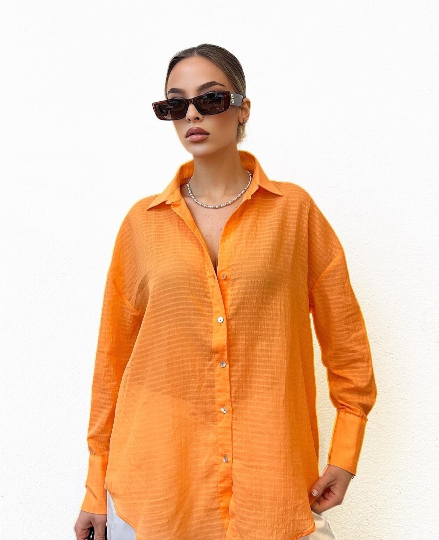 oranj pamuklu gömlek