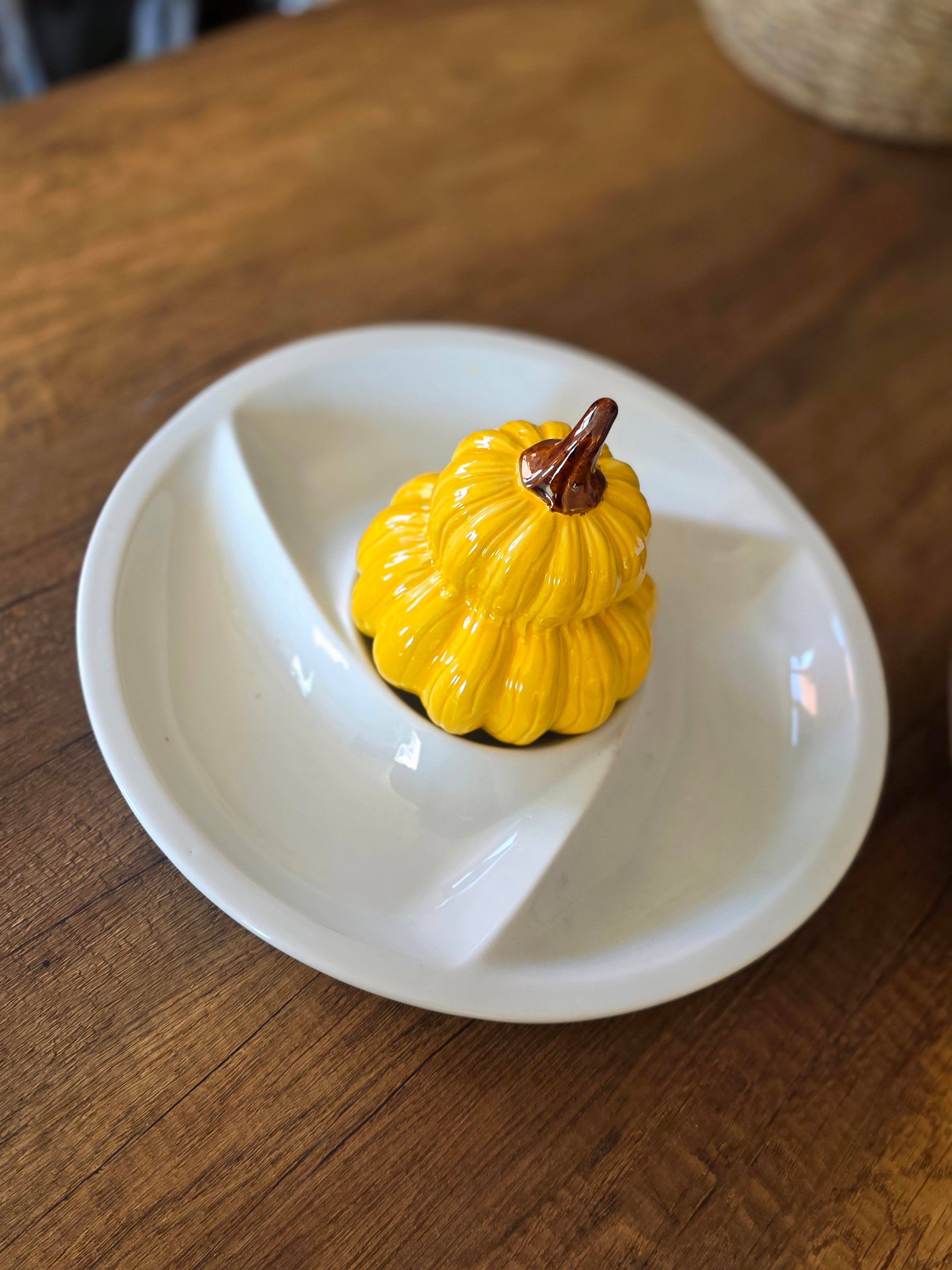 porselen kabaklı sunum tabağı hardal