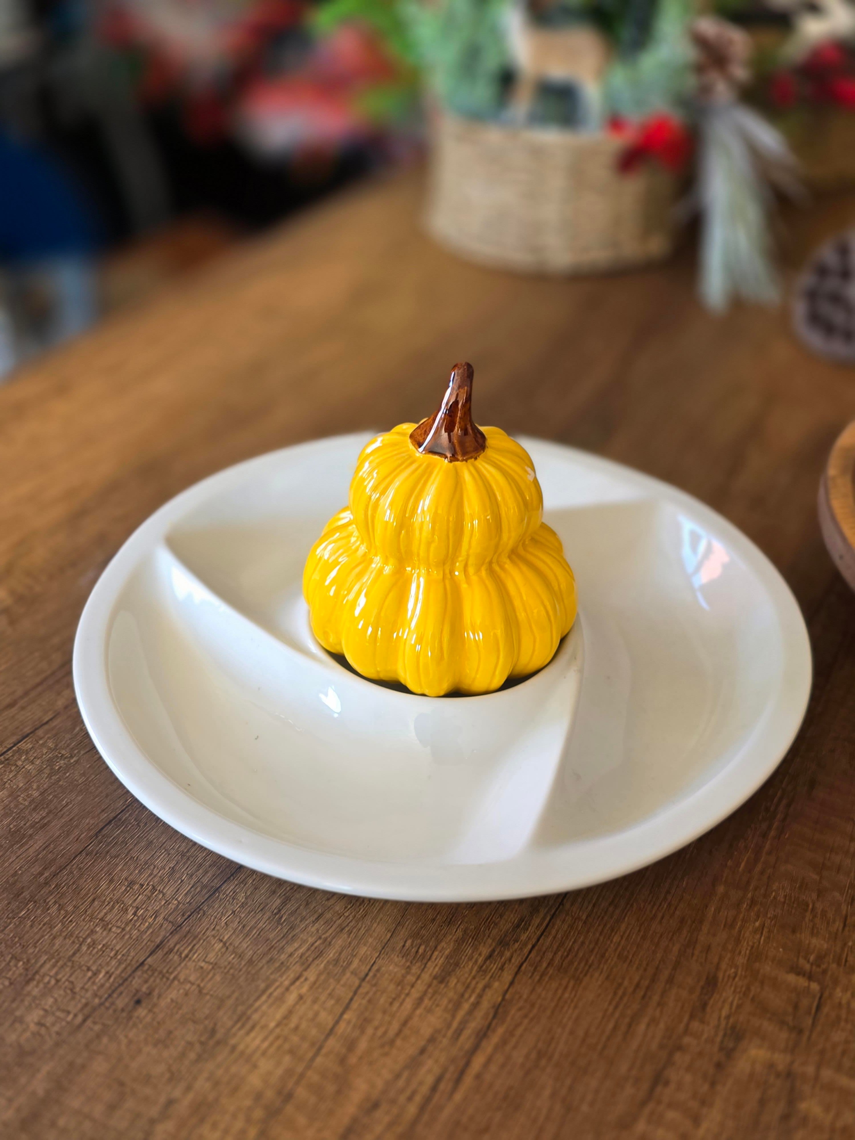 porselen kabaklı sunum tabağı hardal