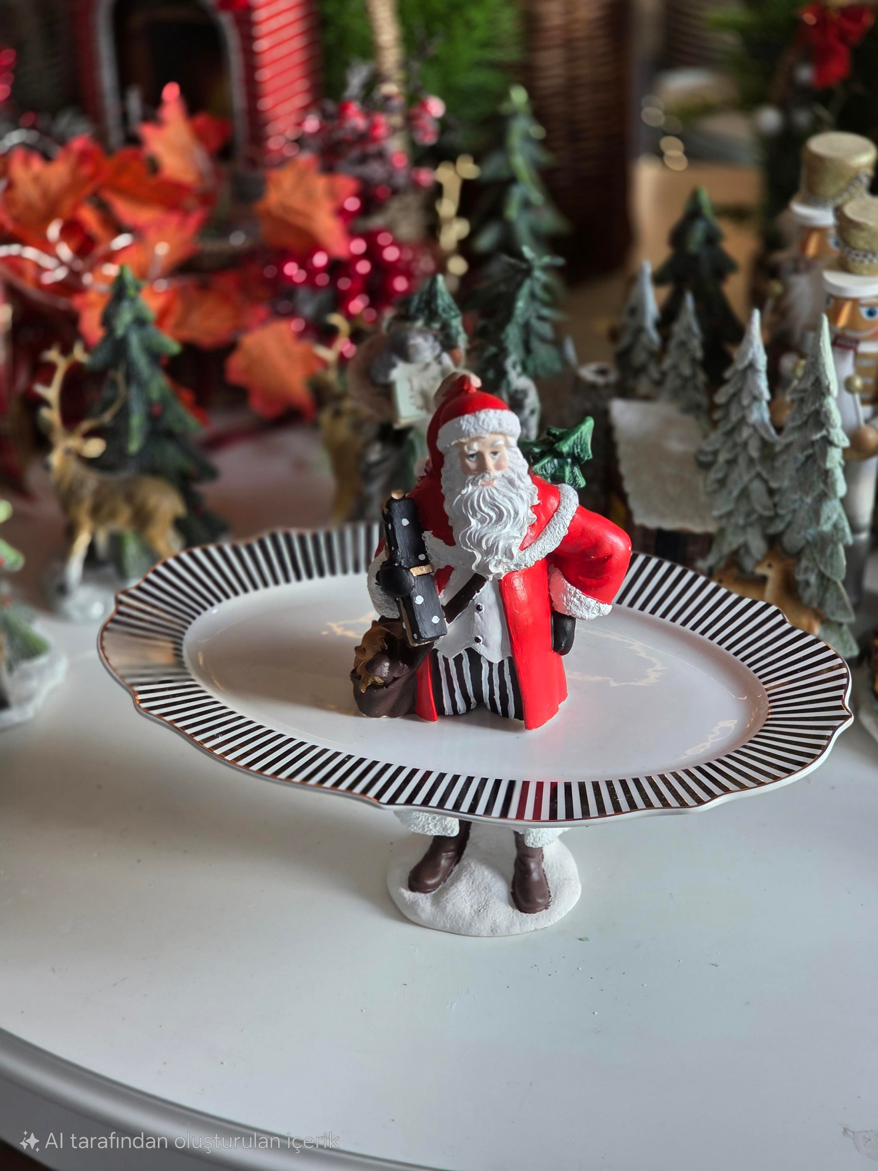 santa ayaklı çizgili kayık tabak kırmızı 34 cm