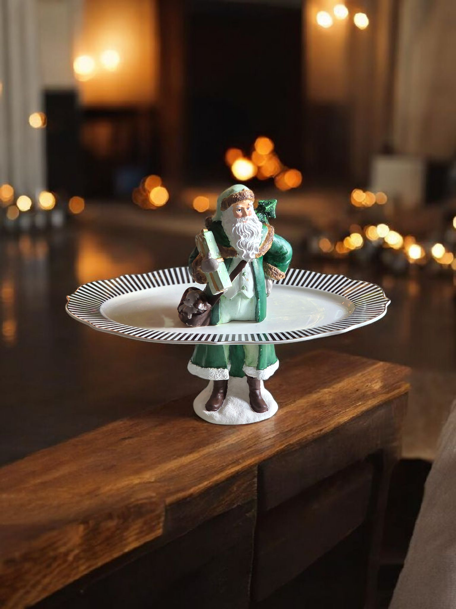 santa ayaklı çizgili kayık tabak yeşil 34 cm