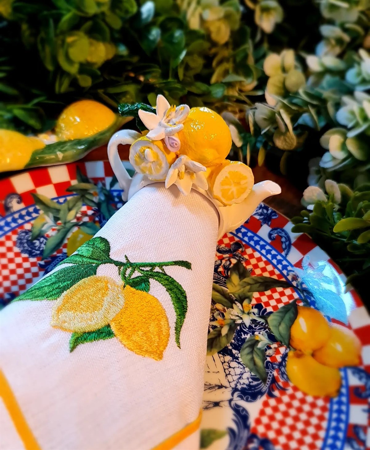 seramik limonlu demlik peçete halkası 2li