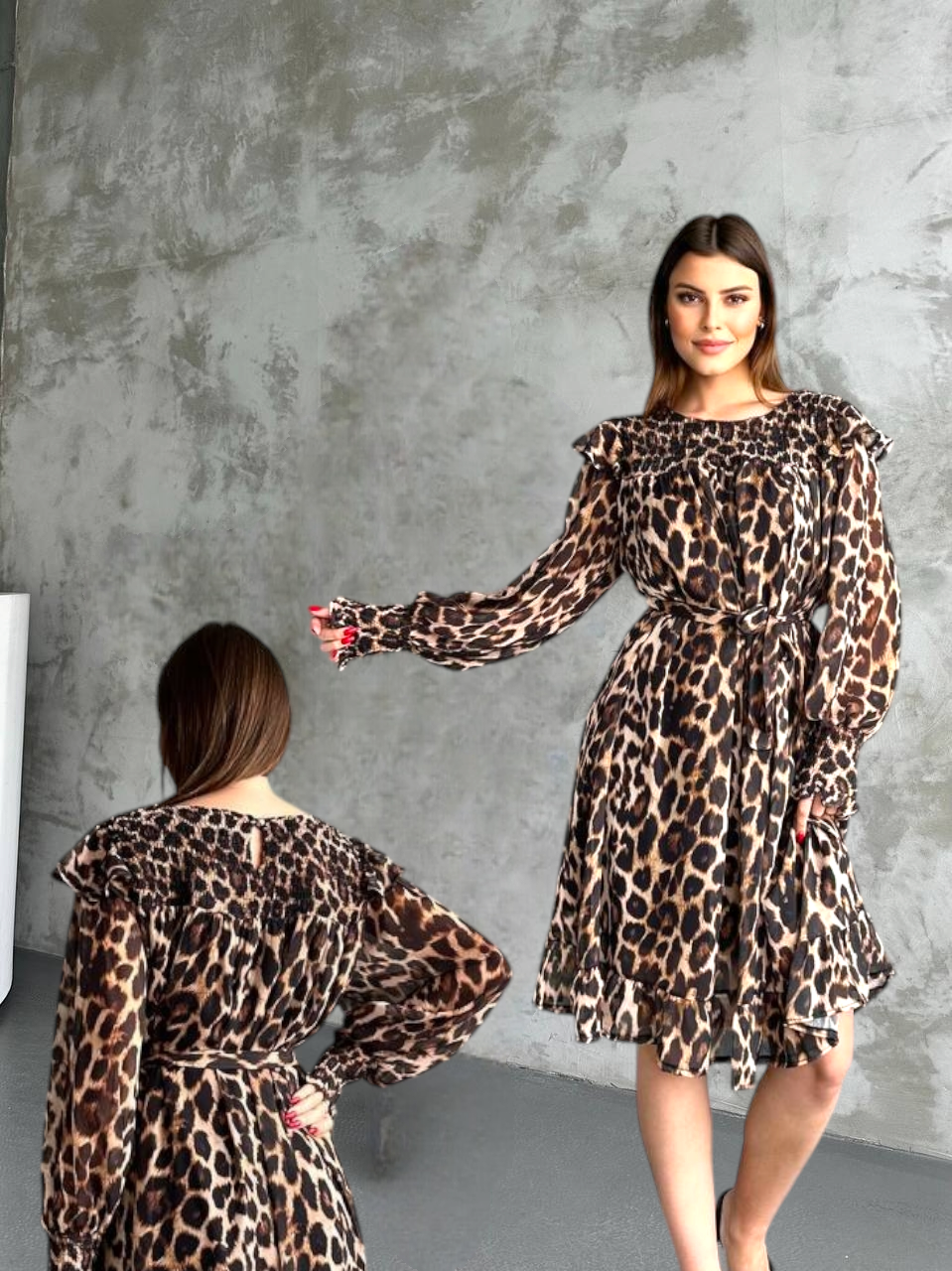 şifon leo gipe robalı kemerli elbise