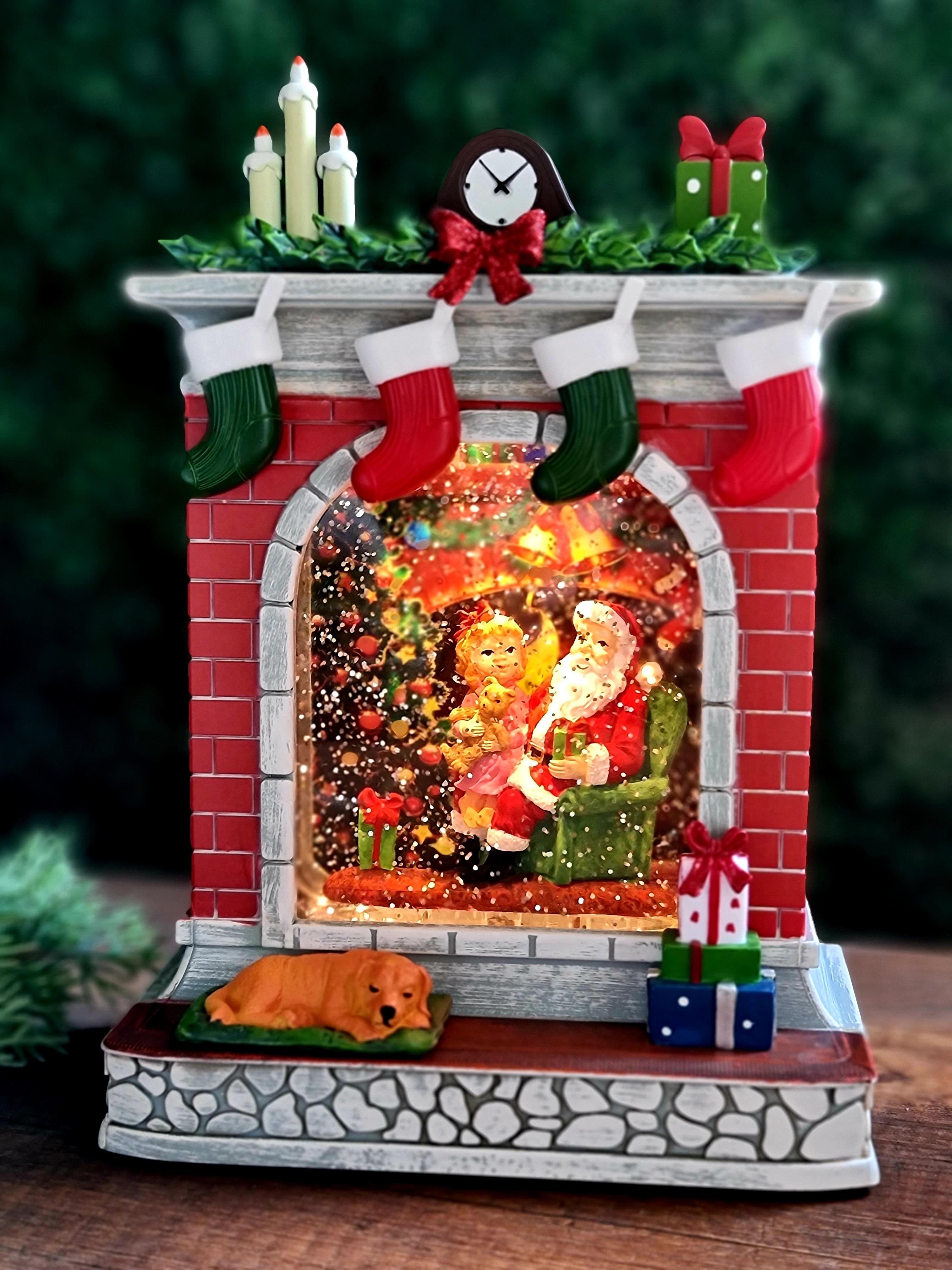 Şömine Noel kar küresi müzikli,ışıklı