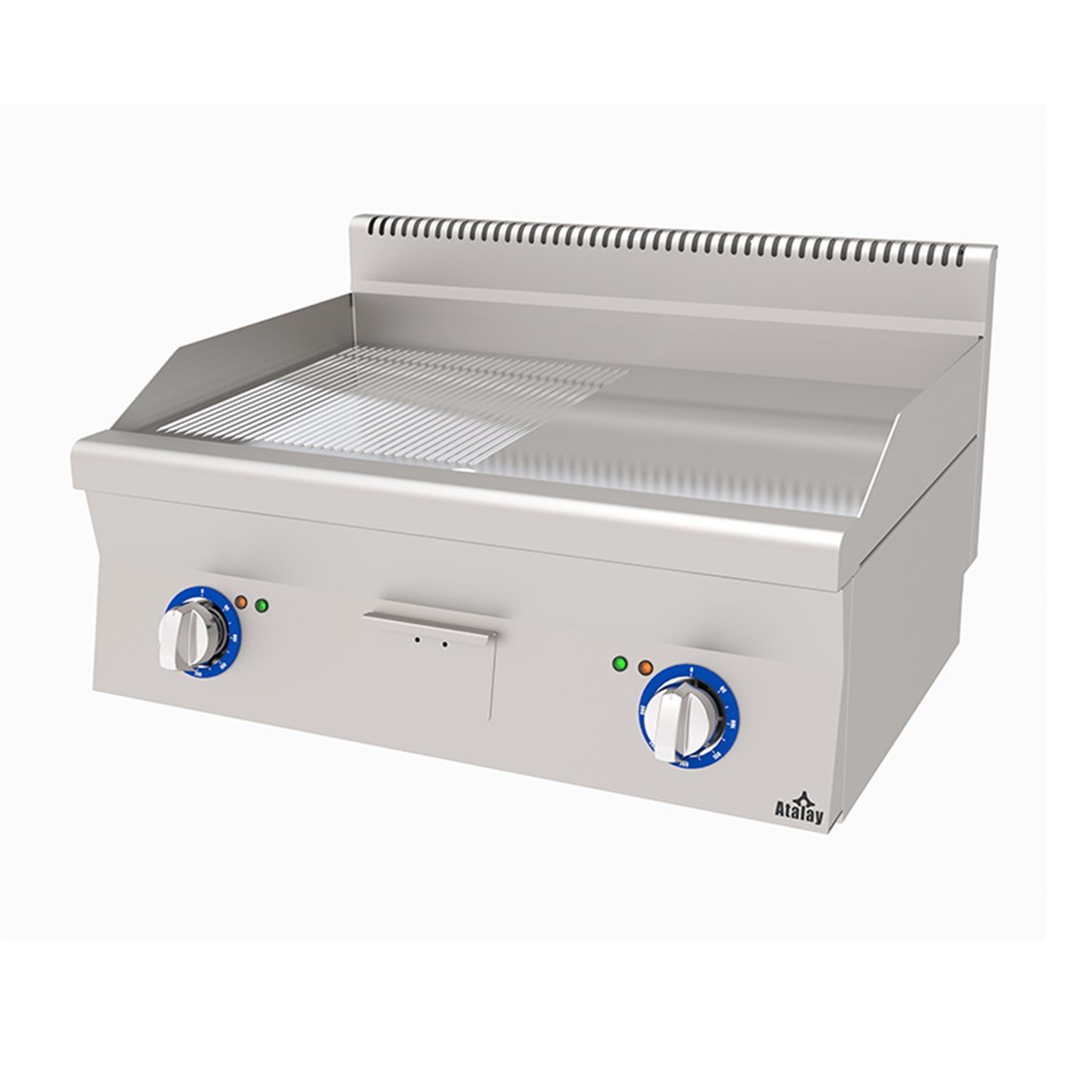 Atalay  E AEI 860 ND CR Setüstü Elektrikli Izgara, Yarı Nervürlü Yarı Düz, Krom Yüzeyli, 80x60x30 Cm
