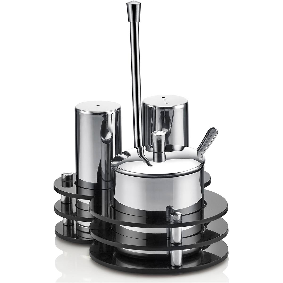 Biradlı Grv-27 3 Lü Tuzluk+Baharatlık Takımı-Pleksi Standlı ParlakBiradlıBR.GRV-27