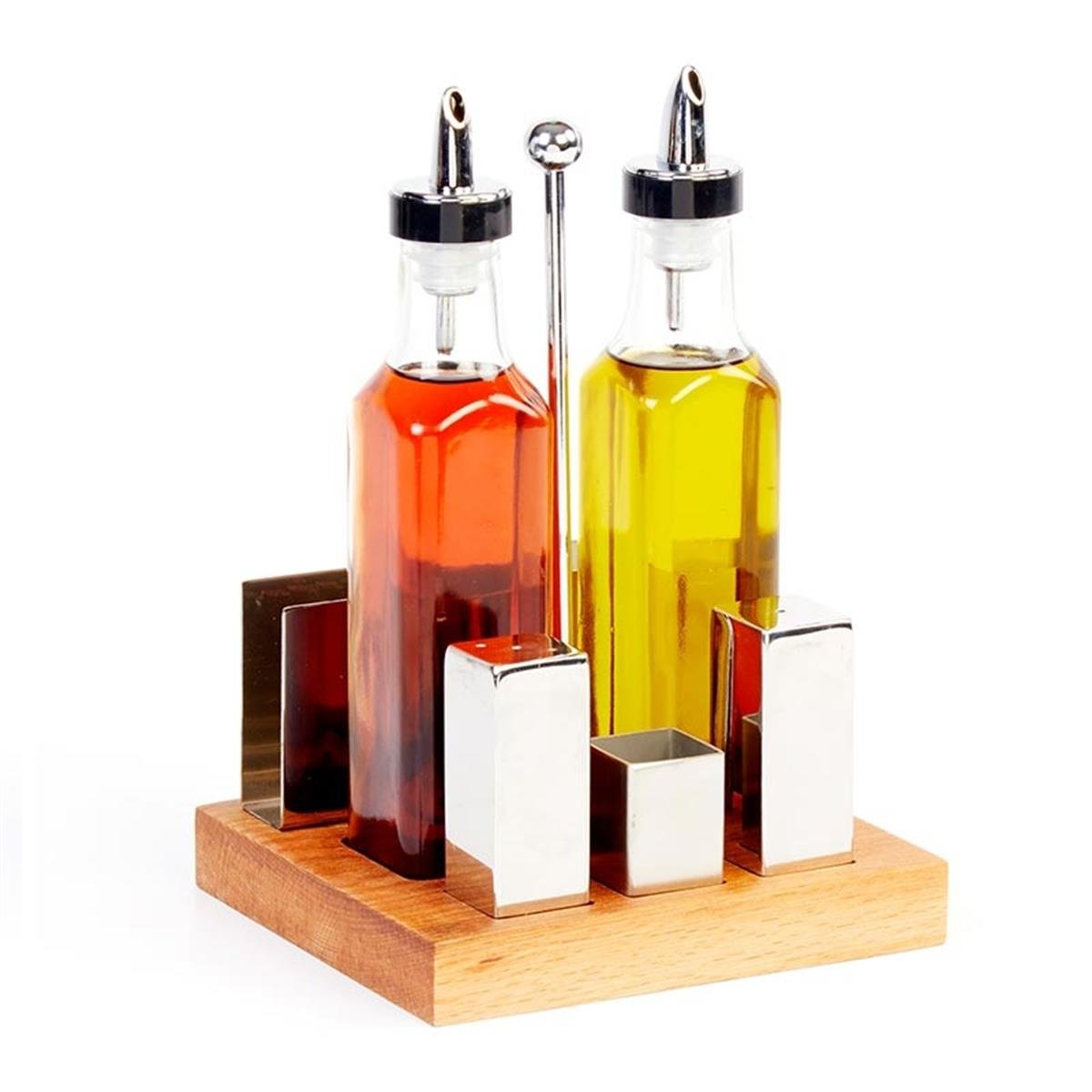 Biradlı Grv-279 2 Li Yağlık Tuzluk Takımı Kare 250Cc Ahşap Standlı BiradlıBR.GRV-279