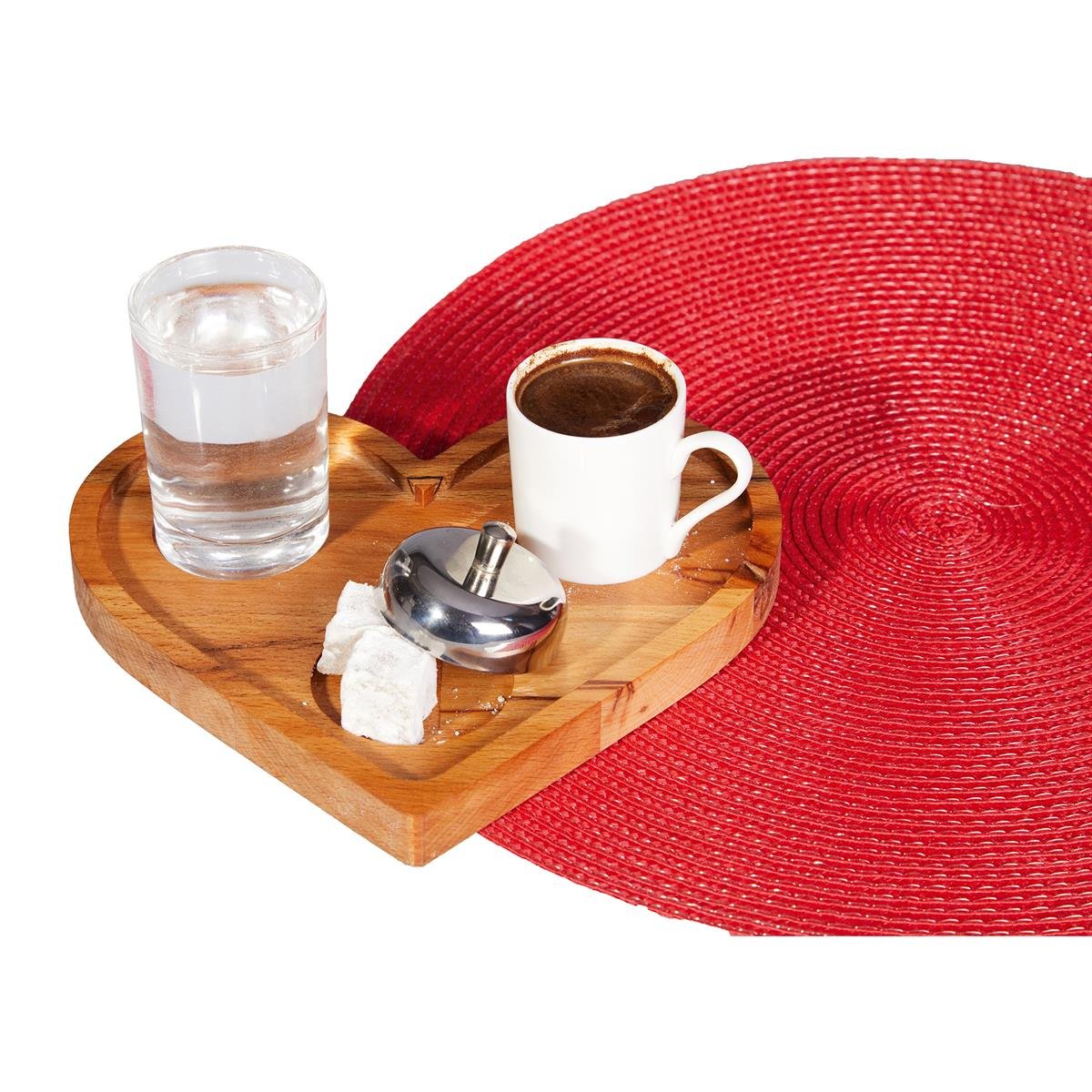 Biradlı Grv-304 Ahşap Standlı Kalpli T.Kahve Sunumu 20X18X1,8 Cm BiradlıBR.GRV-304