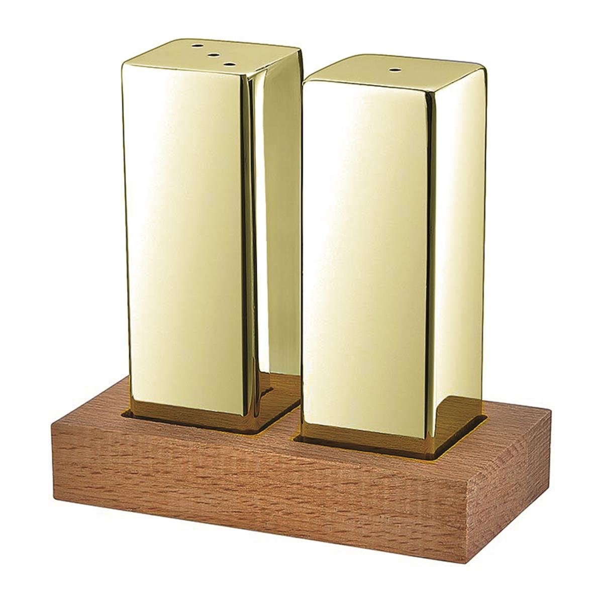 Biradlı Grv-36-Altın Ahşap Dikdörtgen Standlı Kare 2 Li Tuzluk Takımı AltınBiradlıBR.GRV-36-ALTIN