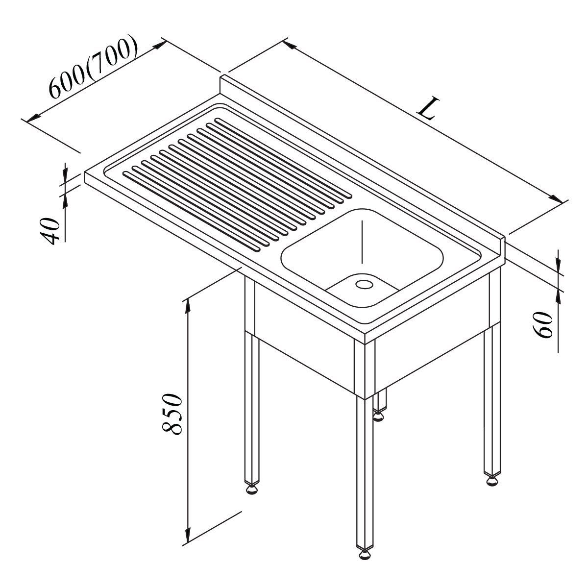 Öztiryakiler Bulasık Makınesı Ustu Evyelı Tezgah 1G/1D Sol 140*60