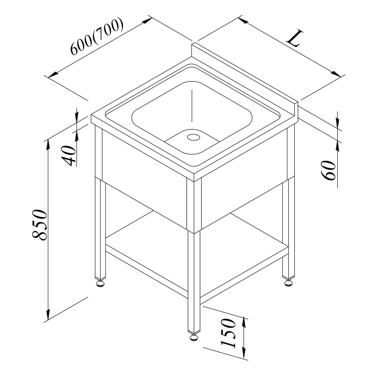Öztiryakiler Evyeli Tezgah 1G 3 Perdeli Taban Raflı 70*60
