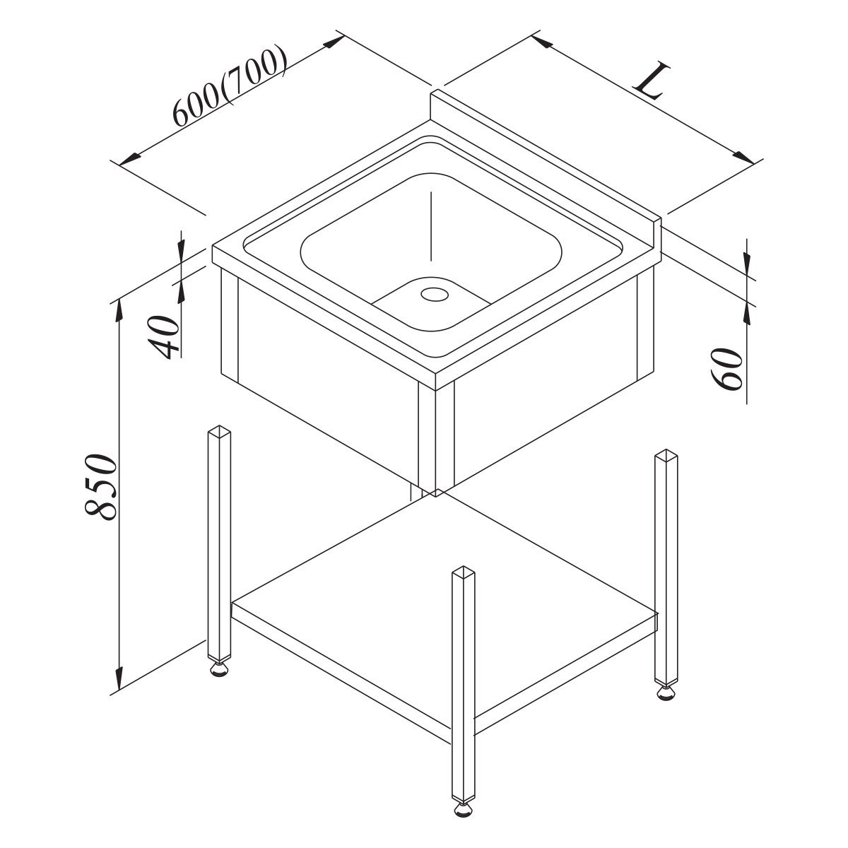 Öztiryakiler Evyeli Tezgah 1G 3 Perdeli Taban Raflı Demonte 60*70