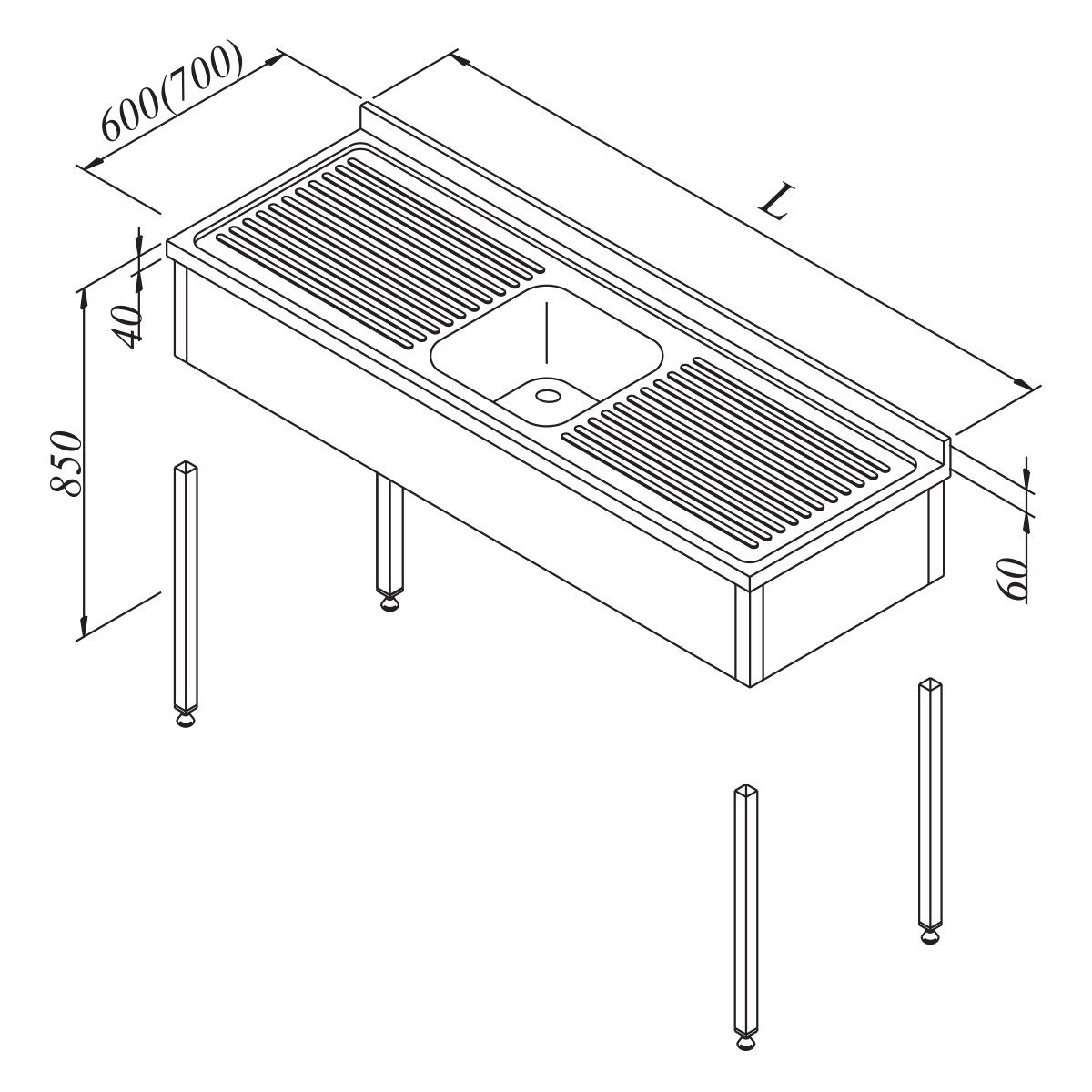 Öztiryakiler Evyeli Tezgah 1G/2D 3 Perdeli  Demonte 160*70