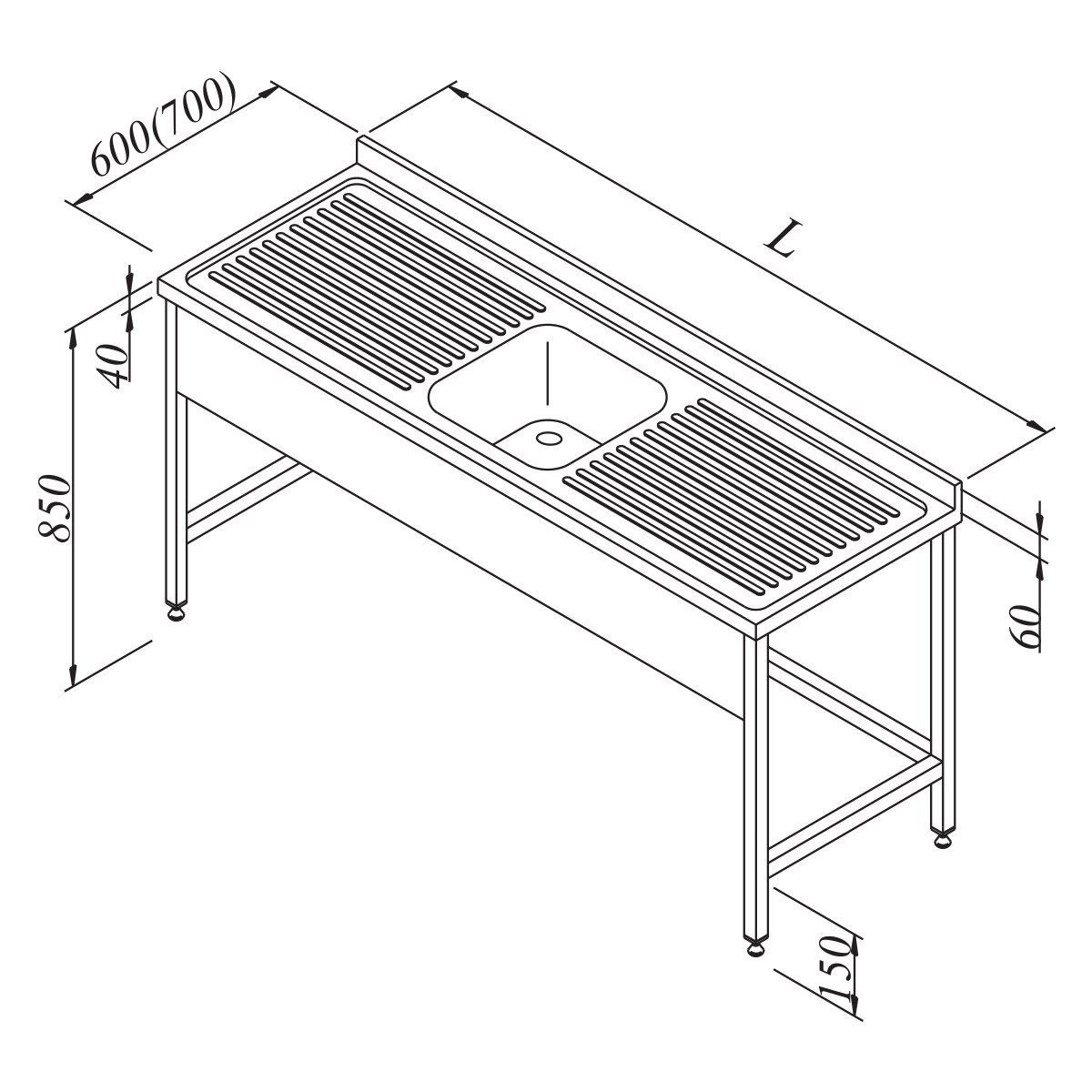 Öztiryakiler Evyeli Tezgah 1G/2D 3 Perdeli 160*70